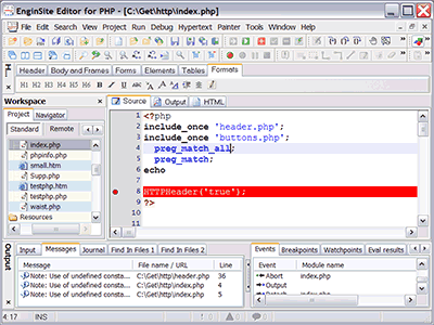 EngInSite PHP Editor (IDE) software