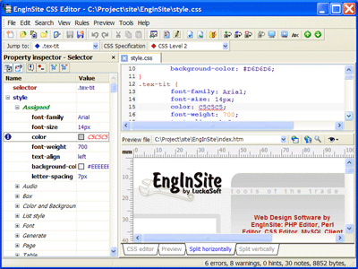 EngInSite CSS Editor screen shot